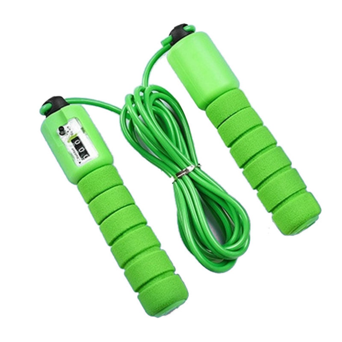 Rubber adjustable length skipping rope